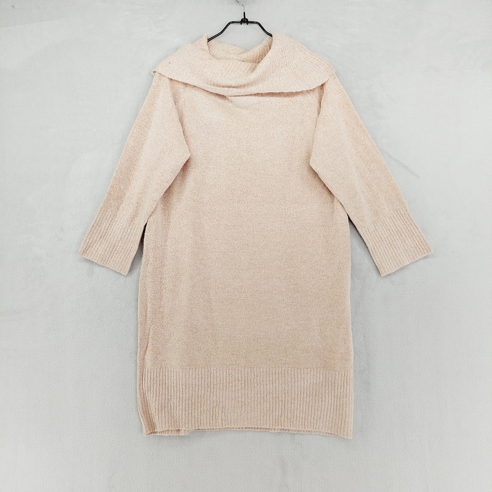 52Seven Beige Long Sleeve Off The Shoulder Knit Casual Sweater Dress P5097